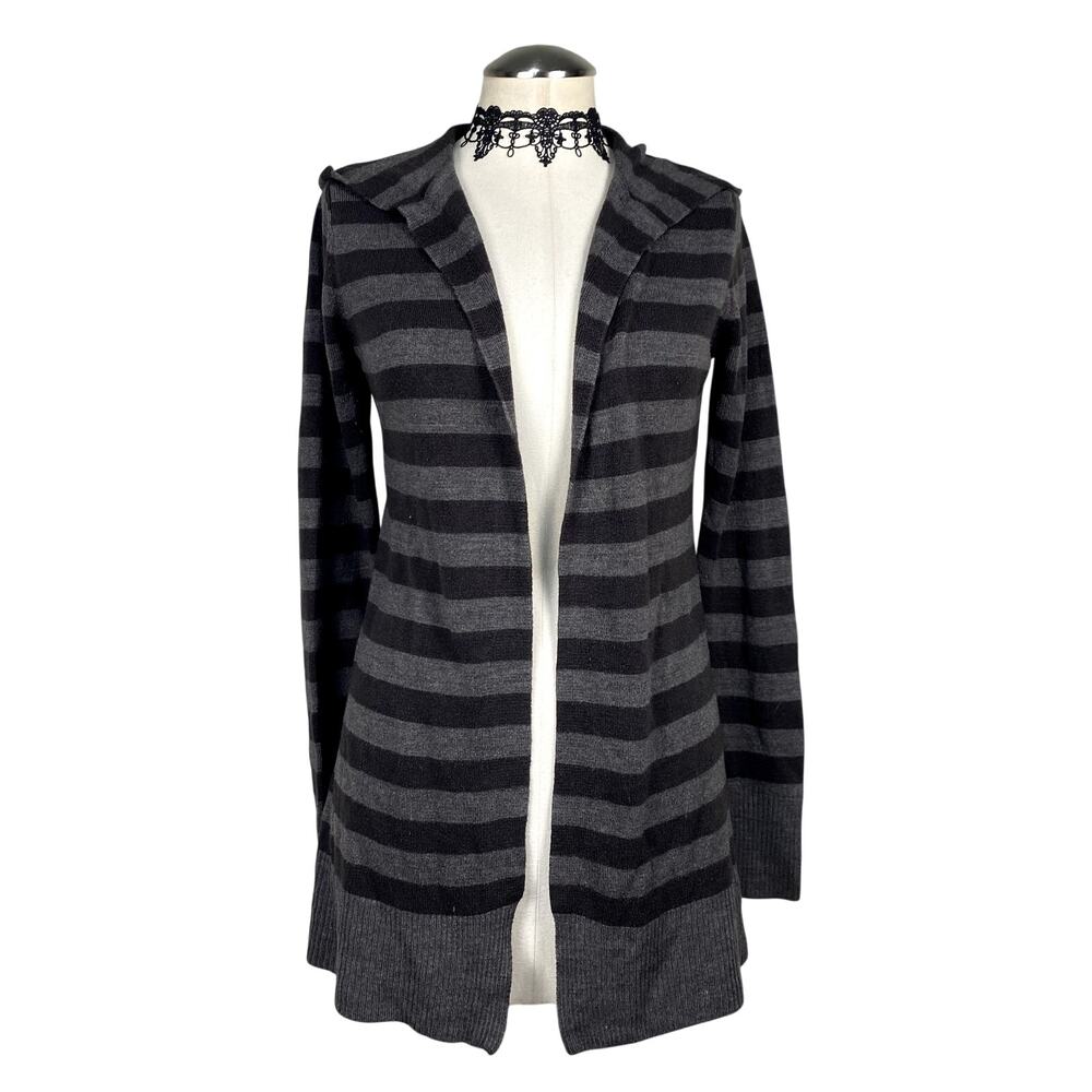 Y2K Style Grunge Gray Black Open Front Hooded Cardigan Grunge Goth Emo Alt Sz S